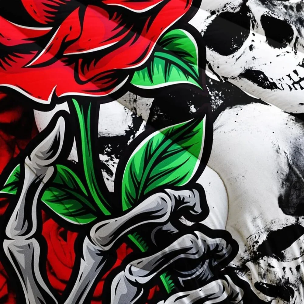 Roses Floral Skull Comforter Set Queen Sz